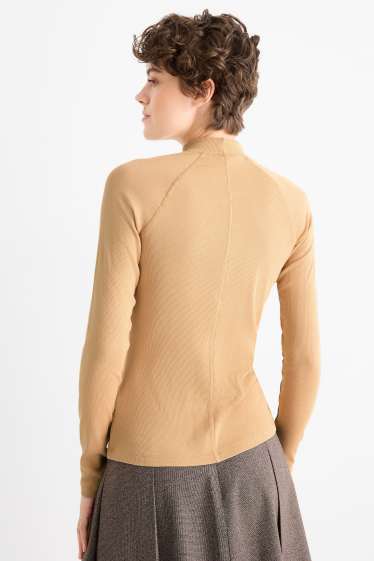 Damen - Langarmshirt - Slim Fit - gerippt - hellbeige