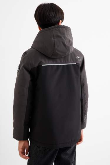 Enfants garçons - Manteau de pluie à capuche - rembourré - imperméable - noir