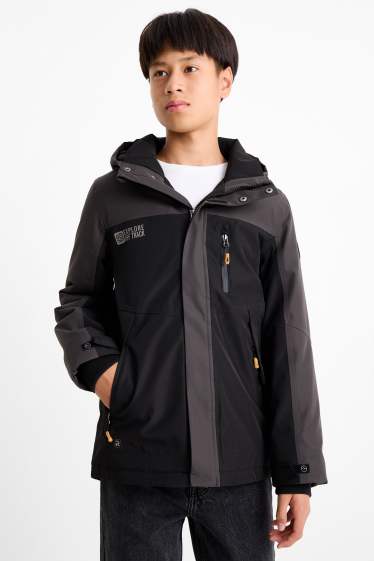 Enfants garçons - Manteau de pluie à capuche - rembourré - imperméable - noir
