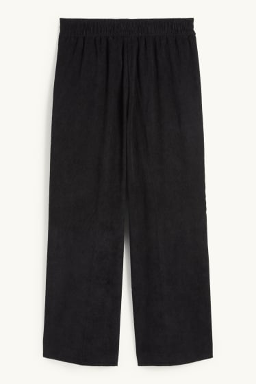 Dames - Corduroy broek - mid waist - wide leg - zwart