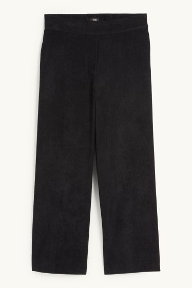 Dames - Corduroy broek - mid waist - wide leg - zwart