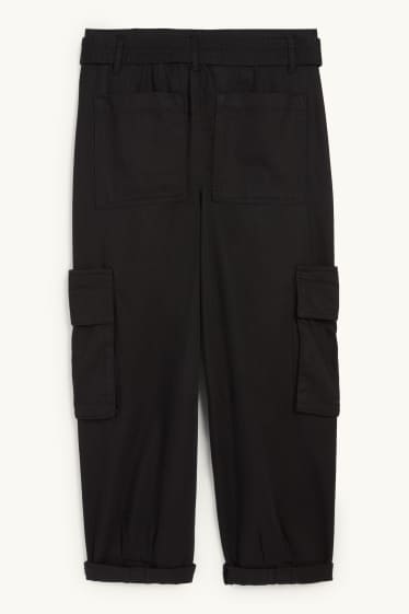 Femmes - Pantalon cargo à ceinture - high waist - tapered fit - noir
