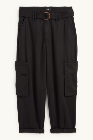 Femmes - Pantalon cargo à ceinture - high waist - tapered fit - noir