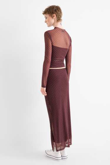 Damen - Mesh-Rock - gepunktet - bordeaux