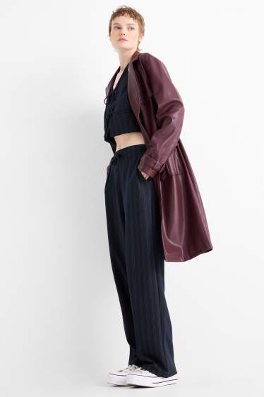 Damen - Jersey-Hose - Mid Waist - Wide Leg - Nadelstreifen - dunkelblau