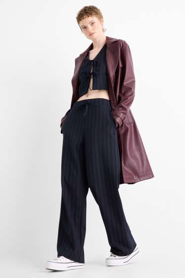Damen - Jersey-Hose - Mid Waist - Wide Leg - Nadelstreifen - dunkelblau