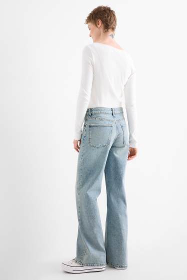 Damen - Wide Leg Jeans - Mid Waist - helljeansblau
