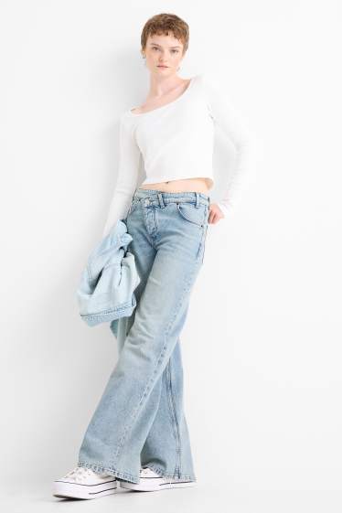 Damen - Wide Leg Jeans - Mid Waist - helljeansblau