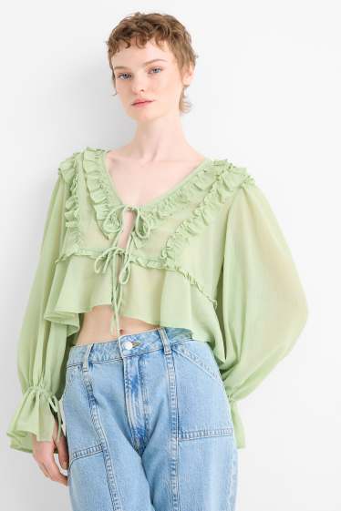 Femmes - Chemisier en mousseline court - vert clair