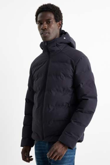Heren - Gewatteerde jas met capuchon - waterafstotend - donkerblauw