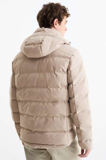 Heren - Gewatteerde jas met capuchon - waterafstotend - beige
