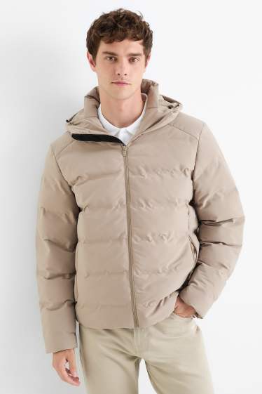 Heren - Gewatteerde jas met capuchon - waterafstotend - beige