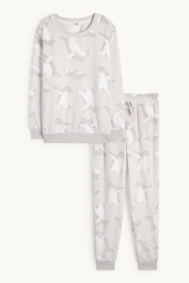 Damen - Winterpyjama - hellgrau