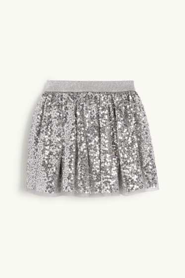 Kinder Mädchen - Pailletten-Rock - silber