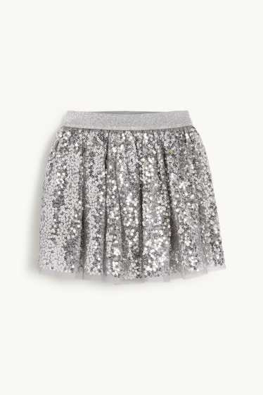 Kinder Mädchen - Pailletten-Rock - silber