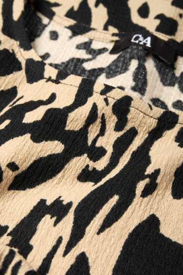 Dámské - Tričko s dlouhým rukávem - regular fit - se vzorem - černá/béžová