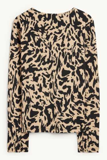 Dámské - Tričko s dlouhým rukávem - regular fit - se vzorem - černá/béžová