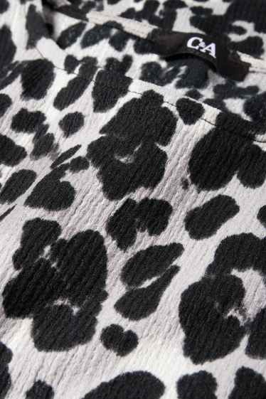 Women - Long sleeve top - regular fit - leopard print - black / gray