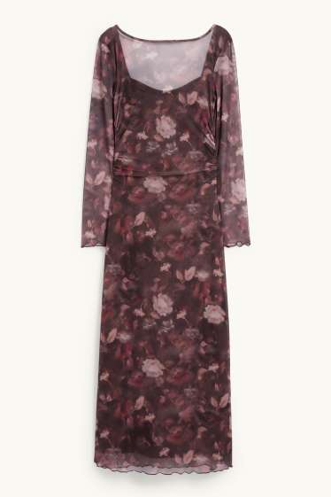 Women - Mesh dress - floral - dark brown