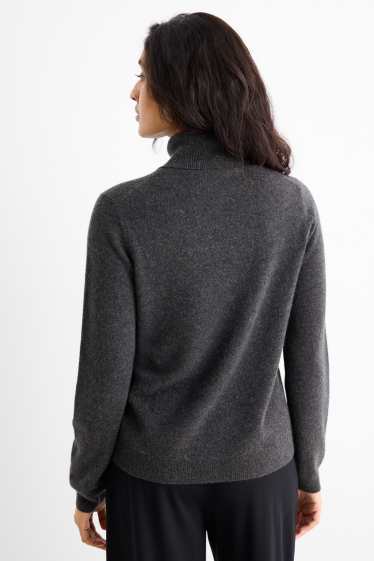 Women - Cashmere polo neck jumper - dark gray