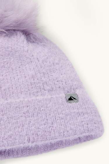 Enfants filles - Bonnet de ski à pompons - violet clair