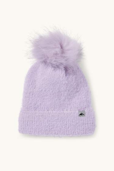 Enfants filles - Bonnet de ski à pompons - violet clair