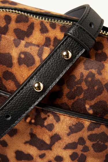 Damen - Umhängetasche mit abnehmbarem Taschengurt - Leo-Print - schwarz / beige