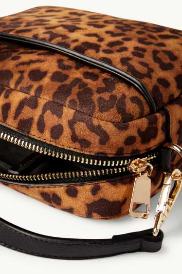 Damen - Umhängetasche mit abnehmbarem Taschengurt - Leo-Print - schwarz / beige