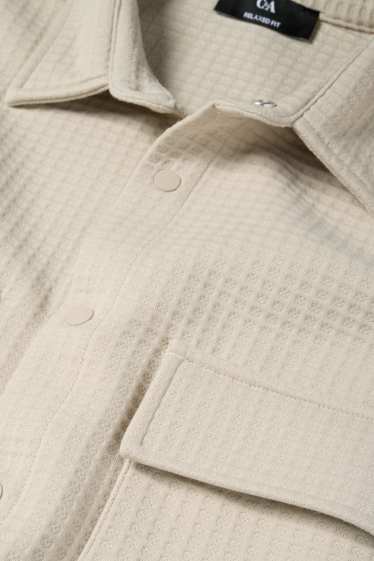 Uomo - Giacca camicia - relaxed fit - collo all'italiana - tessuto tramato - beige