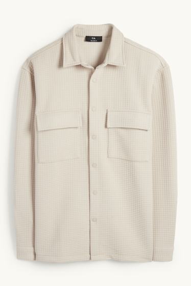 Uomo - Giacca camicia - relaxed fit - collo all'italiana - tessuto tramato - beige
