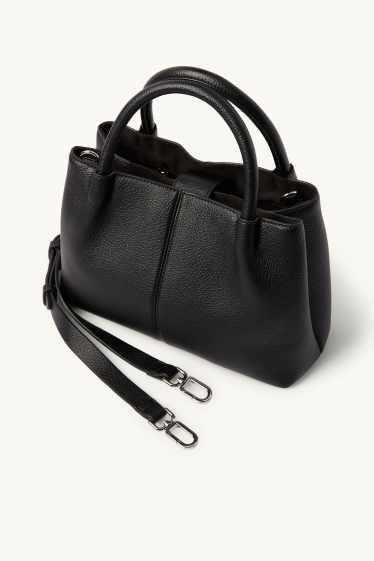 Damen - Kleiner Shopper mit abnehmbarem Taschengurt - Lederimitat - schwarz