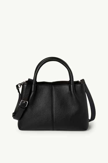 Damen - Kleiner Shopper mit abnehmbarem Taschengurt - Lederimitat - schwarz