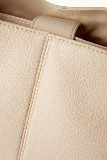 Dámské - Malá kabelka shopper s odnímatelným popruhem - imitace kůže - světle béžová