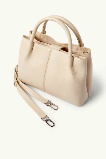 Dámské - Malá kabelka shopper s odnímatelným popruhem - imitace kůže - světle béžová