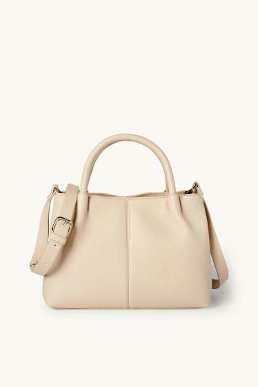 Dámské - Malá kabelka shopper s odnímatelným popruhem - imitace kůže - světle béžová