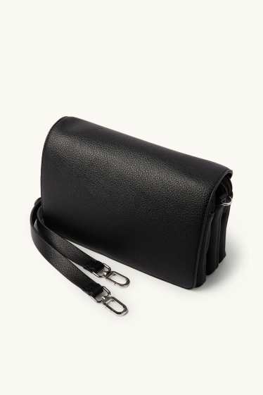 Damen - Umhängetasche mit abnehmbarem Taschengurt - Lederimitat - schwarz