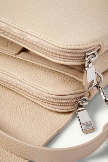 Dames - Schoudertas met afneembare riem - imitatieleer - licht beige