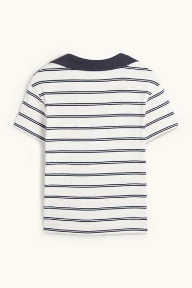 Donna - Polo corta - slim fit - a coste - a righe - blu / bianco