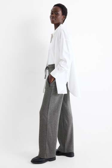 Dona - Pantalons de punt - mid waist - straight fit - gris fosc