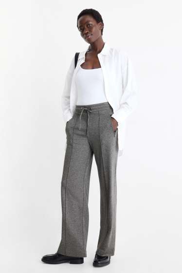 Dona - Pantalons de punt - mid waist - straight fit - gris fosc
