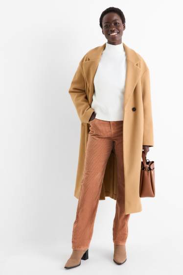 Dona - Pantalons de pana - high waist - straight fit - LYCRA® - marró clar