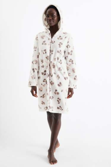 Dámské - Župan s kapucí - s leopardím vzorem - bílá