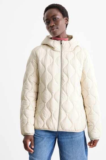 Women - Quilted jacket with hood - cremewhite