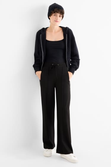 Femmes - Pantalon en jersey - mid waist - straight fit - noir