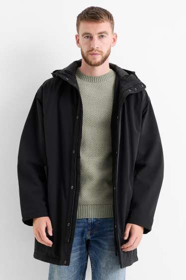 Hommes - Parka à capuche - finition doublée - finition déperlante - noir
