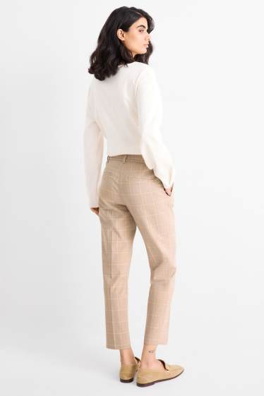 Femmes - Pantalon de bureau - mid waist - coupe cigarette - à carreaux - beige