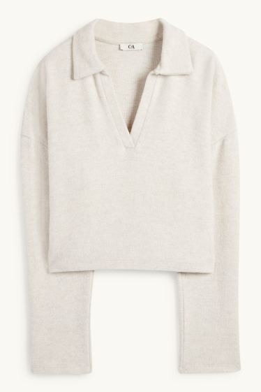 Femmes - Pull - finition côtelée - beige clair