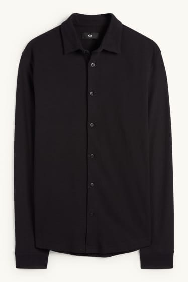 Hommes - Chemise - regular fit - col kent - finition texturée - noir