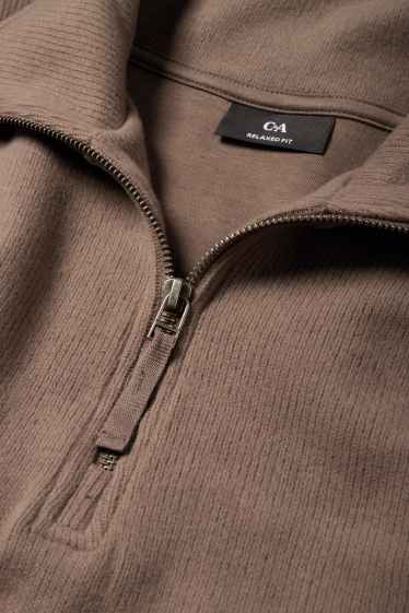 Hommes - Sweat - finition côtelée - marron