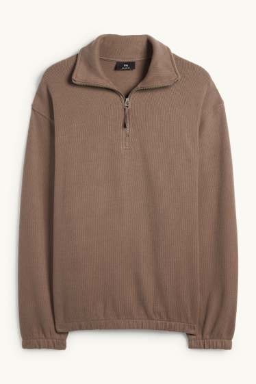 Hommes - Sweat - finition côtelée - marron